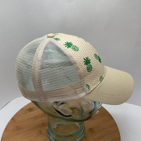 Straw Snapback Mesh Trucker Hat Pineapple Print - Picture 3 of 6